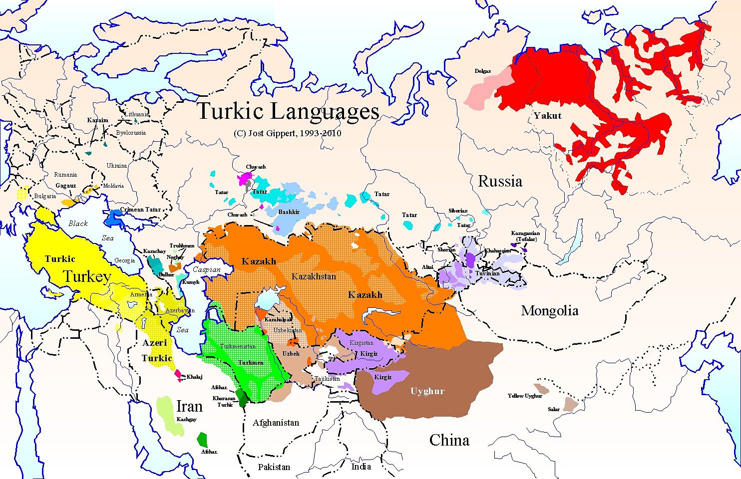 Тюркоязычные народы России на карте